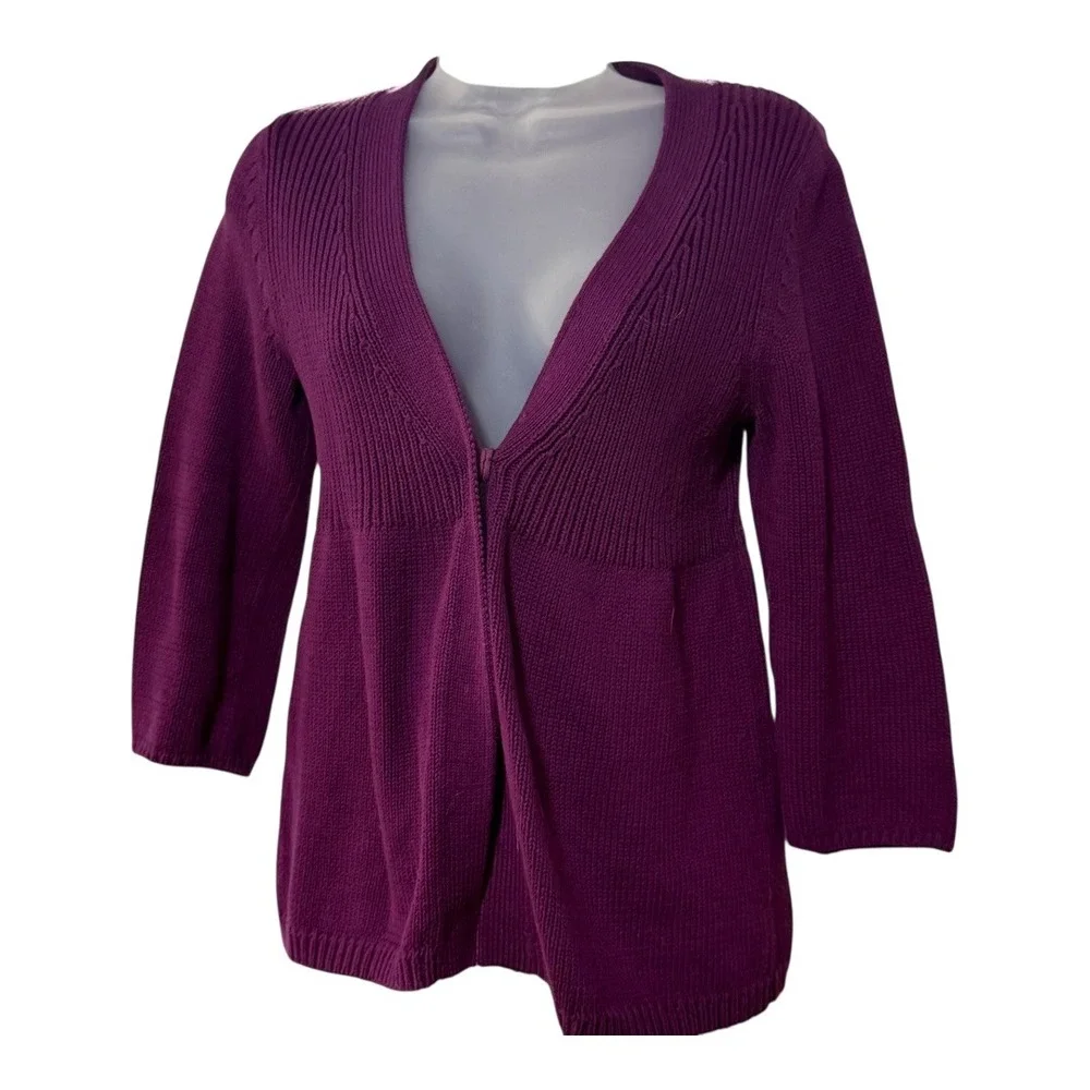 Boden Purple Ribbed 3/4 Sleeve‎ V Neck Cardigan Sweater Women's UK10 US6 - Picture 2 of 6